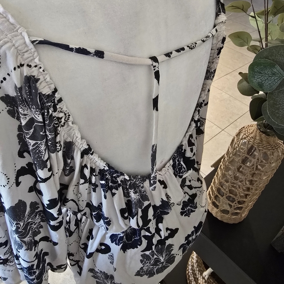 Free People Floral Glenside Top Boho Festival Ivory Peasant Ivory Blue Medium - Picture 5 of 7